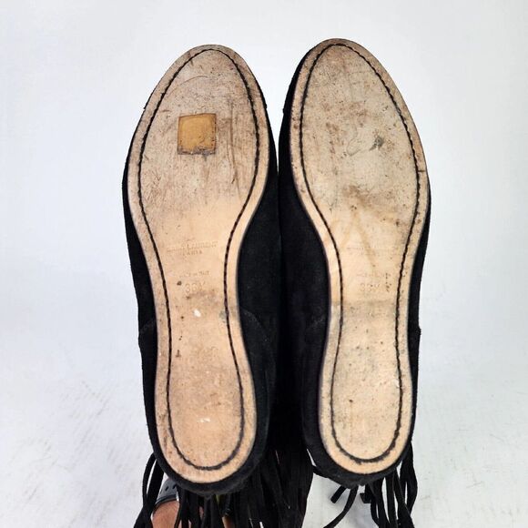Saint Laurent Women's Nino Suede Fringe Boots US 6 Black Flat Ankle Bootie - Picture 8 of 11